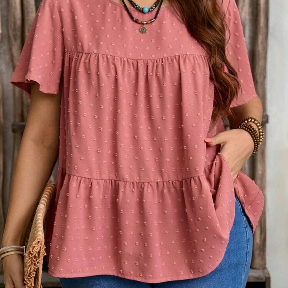 Shein EMERY ROSE Women's Solid Color Round Neck Ruffled Peplum Top 3X - Picture 2 of 8